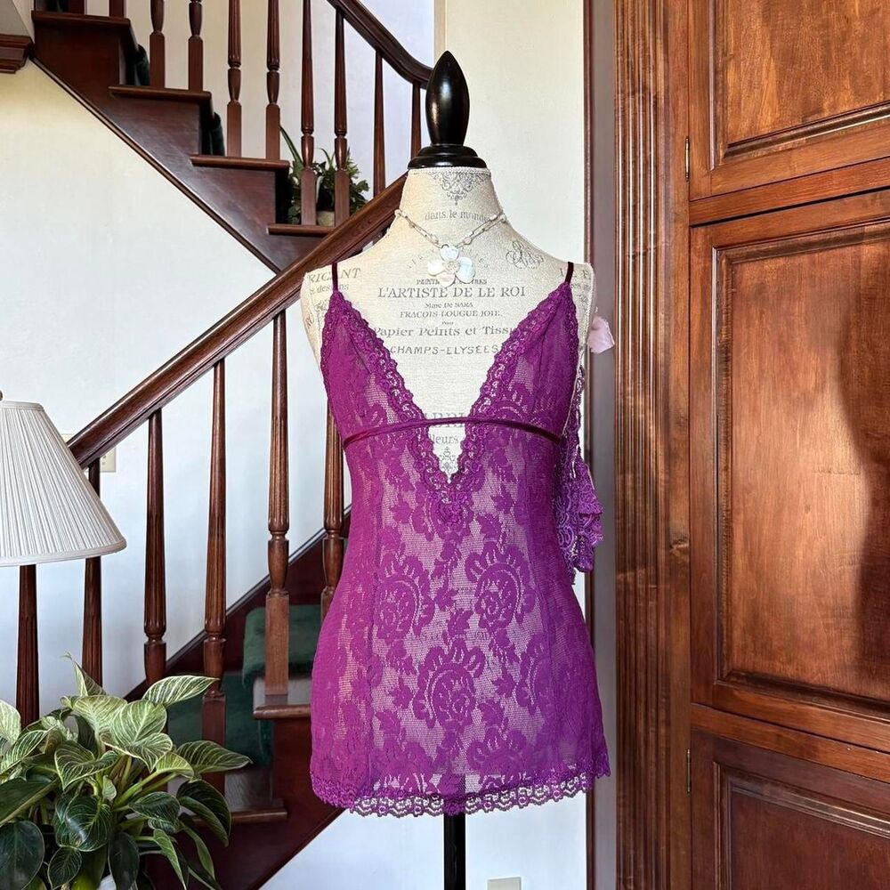 Victorias Secret Purple Y2K Matching Set Lingerie Panty Apron Teddy Slip